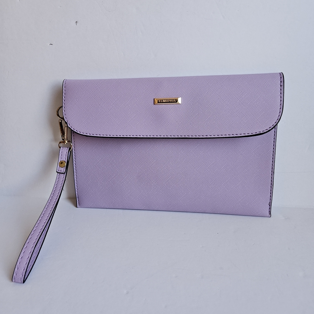 ELIM AND PAUL Clutch Wristlet Handbag Purse Blue Saffiano Leather Envelope 10x6